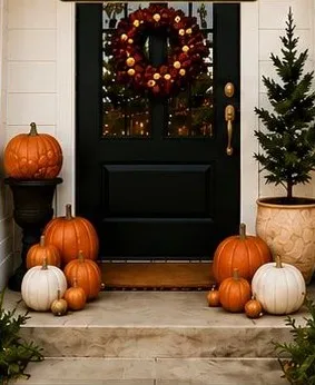Harvest Welcome porch example: A simple, welcoming look with pumpkins.